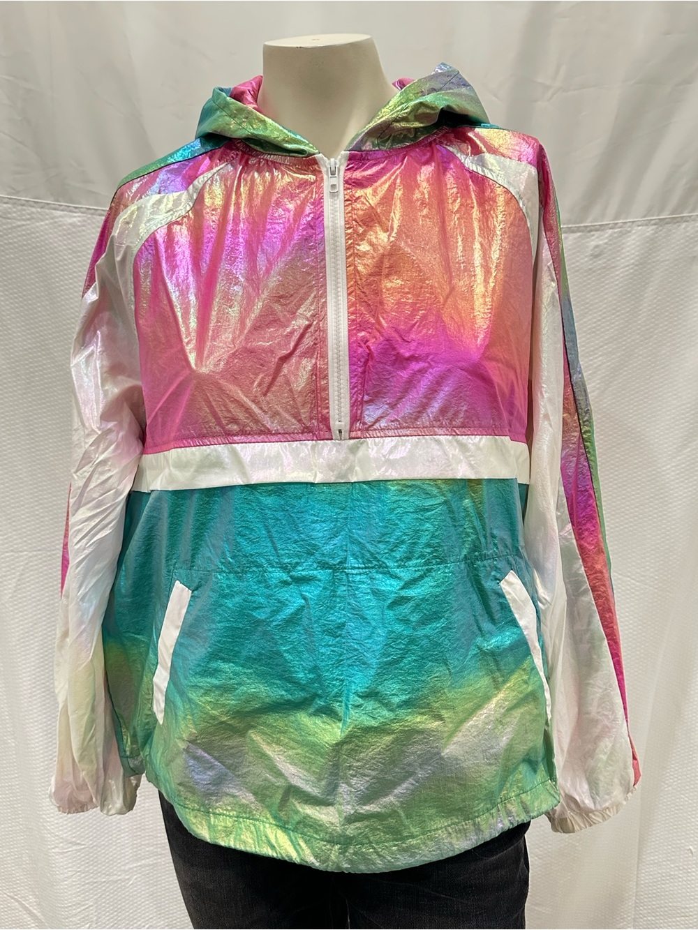 Fantastic Fawn Iridescent Color Block Hoodie Metalic Windbreaker